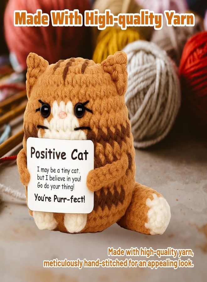 CZFSWT Positive Crochet Animals, 7.5 * 6 Cm Emotional Support Crochet Cat, Positive Cat Crochet Animals Handmade Brown Cat for Stress Relief, Desk Decoration, Gift for Special Occasions - Image 5